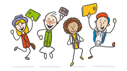 Strichfiguren Studenten springen