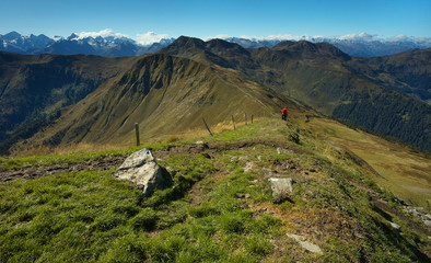 Way under Stemmerkogel with Hohe Tauern on backround, Austria