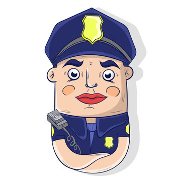 cartoon serious police officer with crossed arms on his chest. character design