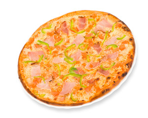 pizza with ham and green paprika