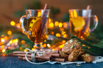 Christmas background with christmas light and festive decoration