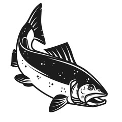 Salmon fish icon isolated on white background. Design element for logo, label, emblem, sign.
