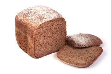 Freshly baked homemade bread, isolated on white background.