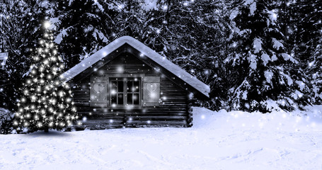 Hütte mit christbaum