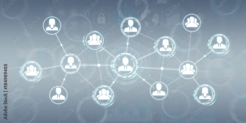 Poster Social network modern flat interface 3D rendering