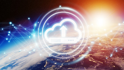 Digital cloud over planet Earth 3D rendering