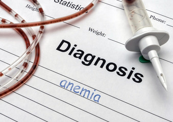 Diagnostic form, Anemia, drip irrigation equipment with traces of blood in a hospital, conceptual image