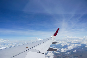 Cloud , Sky and .aircraft Wing From the air-plane window