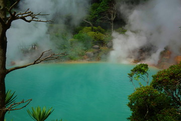 Umi Jigoku (Sea Hell) is one of the tourist attractions representing the various hells at Beppu, featuring a pond of egg boiling, blue water. One of the eight hot springs in Oita, Japan.