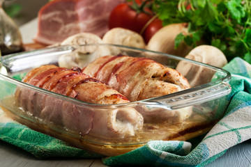Baked chicken breast stuffed with champignon