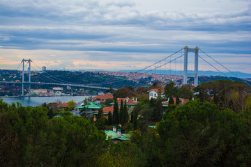 bosporus bridge with cloudy blue sky in istanbul turkey