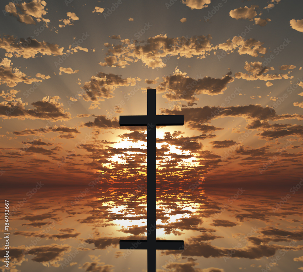 Wall mural Sunset or sunrise with cross