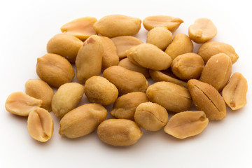 Peeled peanuts on the isolated background.