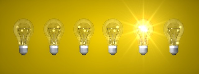 ideas inspiration thinking sign template symbol brainstorming and meeting solution with light bulb yellow background