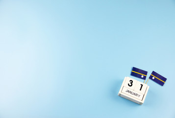 JANUARY 31 Wooden calendar Concept independence day of Nauru and Nauru national day with space for...
