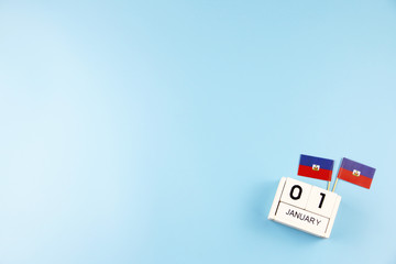 JANUARY 1 Wooden calendar Concept independence day of Haiti and Haiti national day with space for your text.