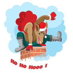 Wolf in Santa costume. Isolated on white background.  Vector cartoon illustration.