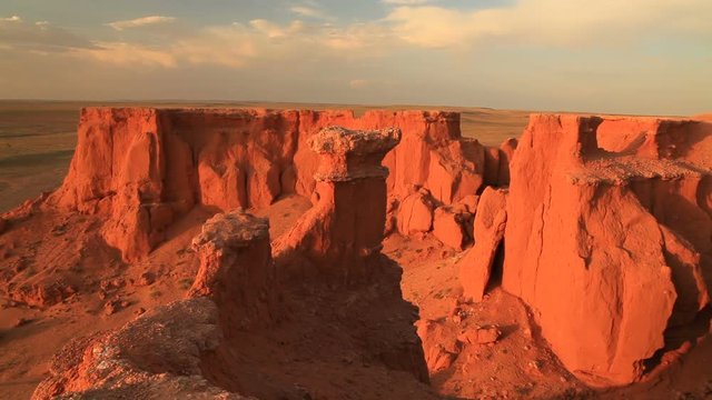 Sunset over the canyon Bayanzag in Mongolia