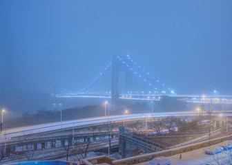 George Washington Bridge in Snow Mist in blue