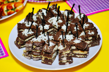 Cakes with chocolate chips. Image for the menu of a restaurant, bar or cafe