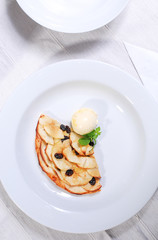 apple tart flat apple pie with ice cream and basil