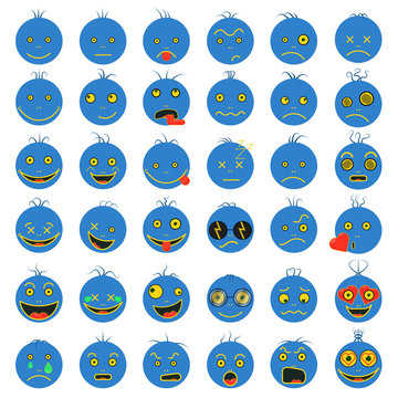 Smileys funny funny blue vector set fps 10