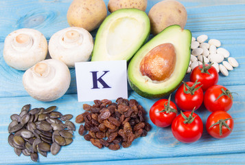 Natural products rich in potassium (K) . Healthy food concept.