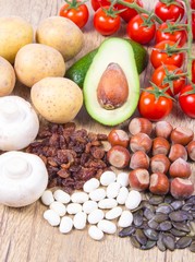 Natural products rich in potassium (K) . Healthy food concept.