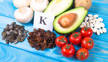 Natural products rich in potassium (K) . Healthy food concept.