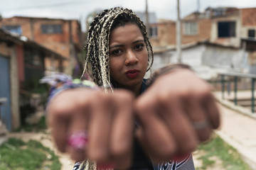 Portrait of beautiful black woman in her neighborhood.