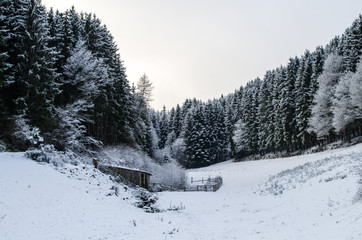 Winter landscape in the surroundings of Hellenthal, Germany.