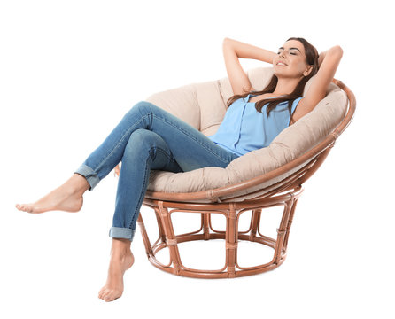 Young Woman Resting In Lounge Chair On White Background