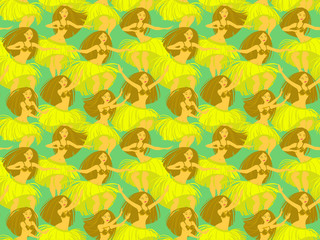 Seamless pattern with beautiful Hawaiian girl