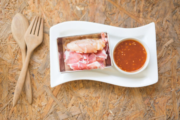 Set of raw pork sukiyaki korea food style