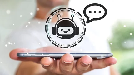 Fotobehang Businessman chatting with chatbot application 3D rendering © sdecoret