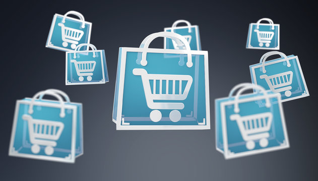 Digital shopping icons isolated 3D rendering