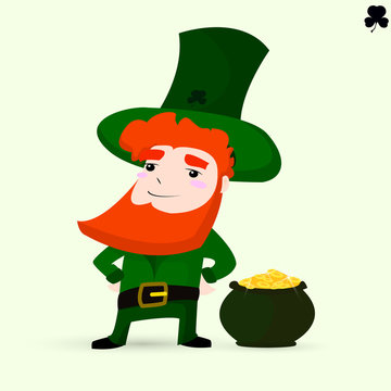St. Patrick's Day, leprechaun with money, vector