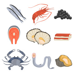 seafood flat icon set