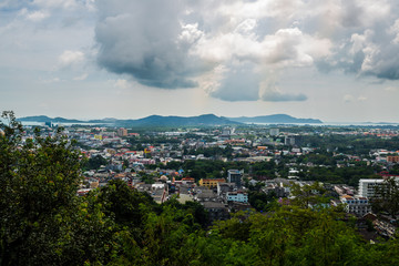 Phuket Landscape aerial view from Khao Rang, Building and street in checkpoint of Thailand