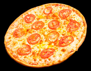 pizza with tomato circles, isolated
