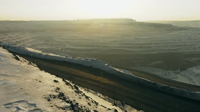 Panorama of coal mine at sunset