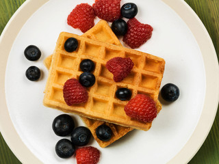 Waffles With Fresh Raspberries and Blueberries
