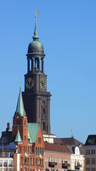 Fototapeta premium HAMBURG, GERMANY - MARCH 8th, 2014: St. Michael's church, Hauptkirche Sankt Michaelis, colloquially called Michel, is one of Hamburg's five Lutheran main churches and the most famous church in the