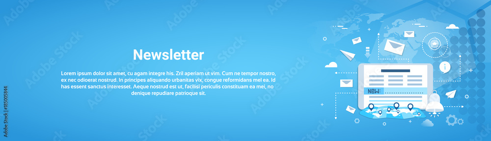 Poster newsletter concept horizontal web banner with copy space flat vector illustration