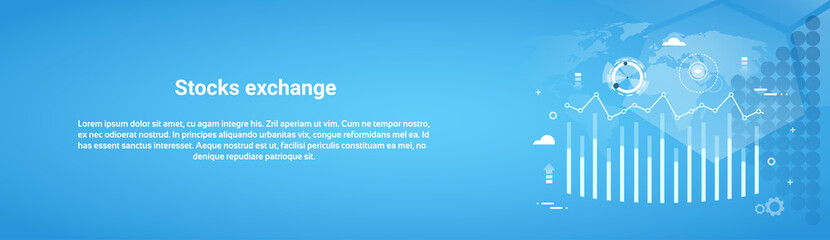 Stock Exchange Concept Business Horizontal Web Banner With Copy Space Flat Vector Illustration