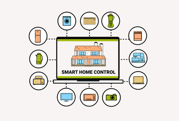 Smart Home Control System Devices Automation Concept Modern House Technology Thin Line Vector Illustration