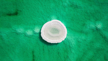 Aerial image of Round shaped Salt deposits in the heart of the Dead Sea.
