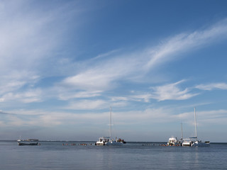 Yachts, catamarans. Party in the sea