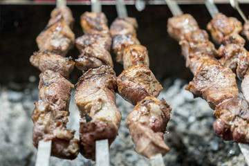 The pork shish kebabs prepared on a brazier for a holiday