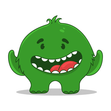 funny green monster character design, vector illustration